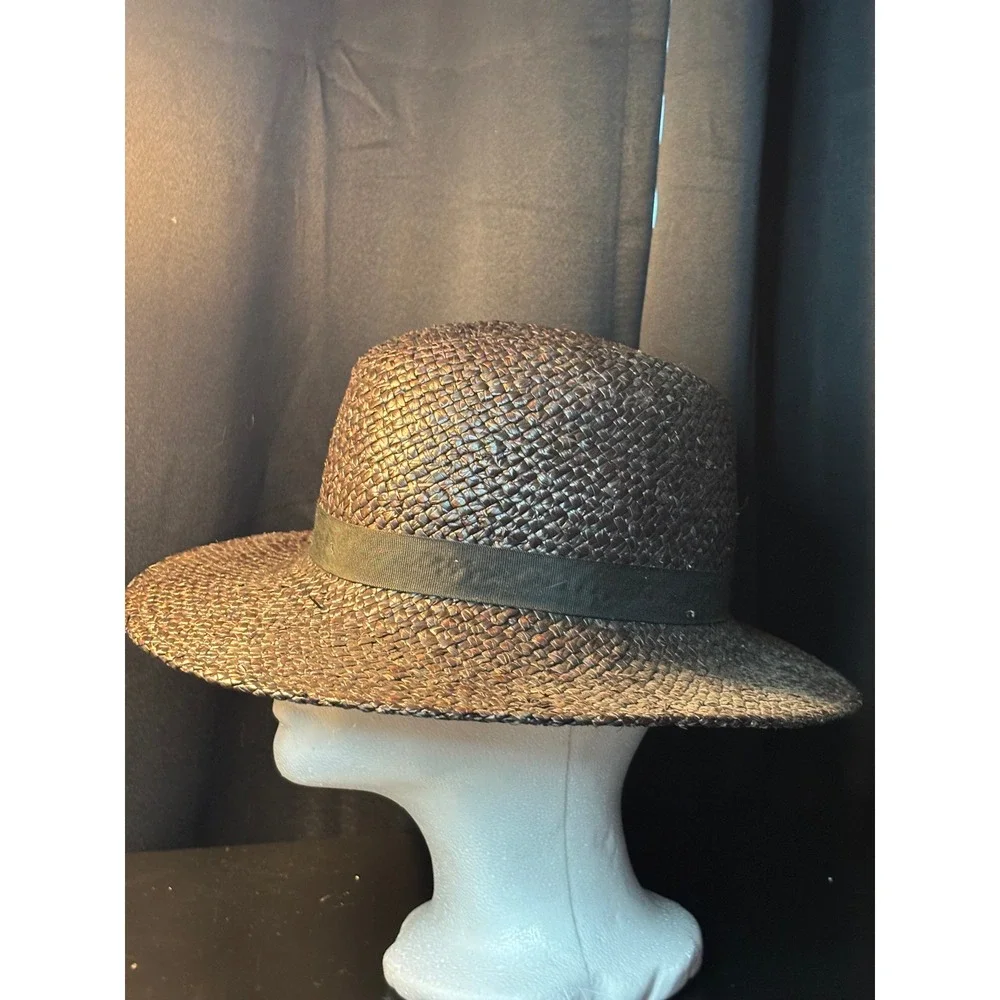 Classic Woven Straw Fedora Hat Dark Brown Grosgrain Ribbon Bow Sun Hat